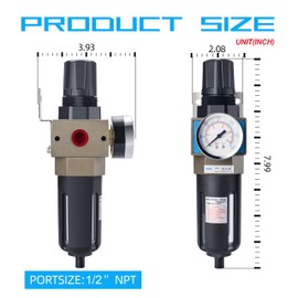 NANPU 1/2" NPT Compressed Air Filter Regulator, 5 Micron Brass Element, 0-150 psi Gauge, Manual Drain, Metal Bracket