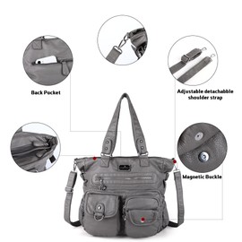 Angelkiss Purses and Handbag for Women Soft PU Leather Shoulder Handbag Hobo Bags Satchel Shoulder Bags Ladies Tote Crossbody Travel Bag GREY