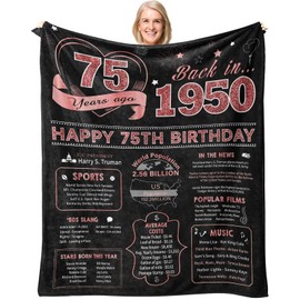 75th Birthday Gifts for Women/Men, 75 Year Old Birthday Gifts for Women, Best Gift for 75 Year Old Woman, 75th Birthday Gift Ideas, Back In 1950, 75th Birthday Decorations Women Throw Blanket 60"X50"