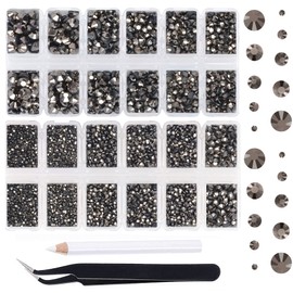 MASSIVE BEADS 7800pcs Hotfix Iron Flatback Glasses 5 Sizes Rhinestones Crystal for DIY Project Making with Tweezers and Picking Pen for Bags, Shoes, Clothes and Manicure(Silver Flare, 5 Sizes)