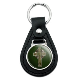 Black Leather Celtic Christian Cross Irish Ireland Keychain