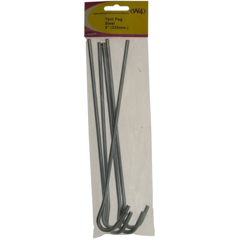 W4 Steel Tent Pegs - Silver, 9 Inch