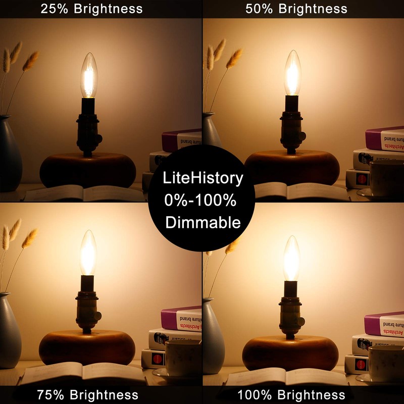 LiteHistory Dimmable B10 led Bulb 6W Equal 60W led Candelabra