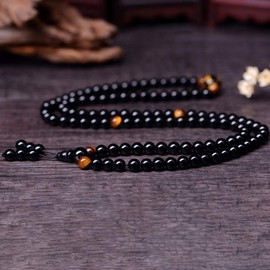Leikance Natural Black Obsidian Beads Simulated Crystal Gemstone Tibetan Buddhist Prayer Beads Bracelet