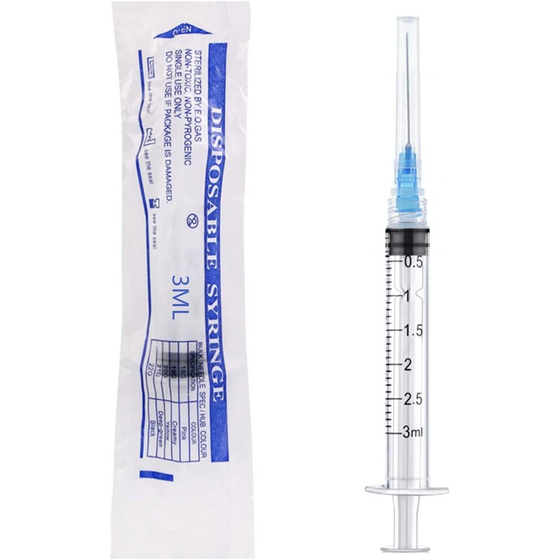 100 Pack - 3ml/cc Plastic Injection Syringe with 23G 1