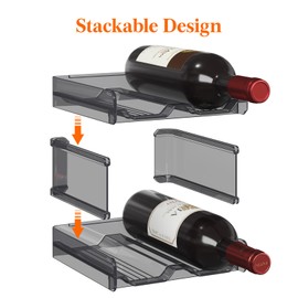 Lifewit Plastic Stackable Wine Rack for refrigerator, Cabinet, Countertop,Wine Bottle Holder, Water Bottle Organizer for Fridge, Pantry, Black, Hold 8 Bottles