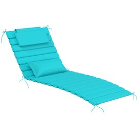 AOFEITE 1 PCS of Outdoor Water-Resistant Olefin Chaise Lounge Cushions with Headrest and Pillow, Weather and Fade Resistant Foldable Quilted Lounge Chair Pads with Straps, Turquoise, 73" L x 22" W