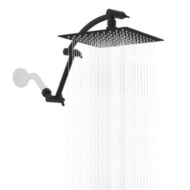 Hibbent All Metal Rain Shower Head, 8'' High Pressure Rainfall Showerhead with 16" Shower Head Extension Arm, Solid Brass Adjustable Shower Arm Extender, Waterfall fixed Showerheads, Matte Black