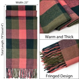 Loritta Womens Scarf Fashion Long Plaid Shawls Wraps Big Grid Winter Warm Lattice Large Scarves Gifts, Red Green Lattice