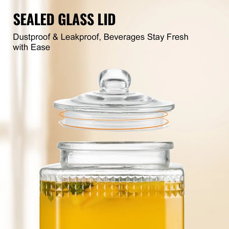 1.5 Gallon Stainless Steel Spigot Iced Beverage Dispenser Glass Juice