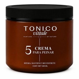 Tonico Vittale | Paso 5 Crema Para Peinar Unisex 400ml | Reparación Molecular GRPB | Protector Térmico y UV | Elimina Frizz | Reconstrucción de la Fibra Capilar | Cabello Lacio, Ondulado o Rizado | Sin Parabenos