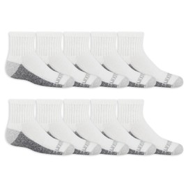 Fruit of the Loom Boys' Dual Defense Ankle Socks (10 Pack), White, Medium