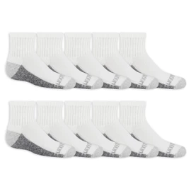 Fruit of the Loom Boys' Dual Defense Ankle Socks (10 Pack), White, Medium