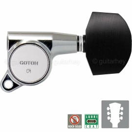 GOTOH NEW Gotoh SG381-EN01 Guitar Tuning L3+R3 w/ Large EBONY Buttons Set 3x3 - CHROME