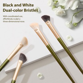 4pcs Angled Contour Makeup Brush,Half Fan-shape Nose Shadow Brush,Professional Highlighter Blush Make Up Tools, Black+White