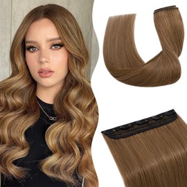 TESS Clip In Hair Extension Remy,Hair Extensions Real Human Hair One Peice 5 Clips Straight Natural Hairpieces for Womens/Girls(#6 Light Brown,10Inch)