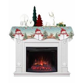 Hokiten Teal Christmas Mantel Scarf 90 x 17 Inch, Red Snowman Christmas Mantel Decorations for Fireplace Scarf Xmas Decoration, Botanical Balls Tree Elk Mantel Scarves Fireplace Runner for Christmas