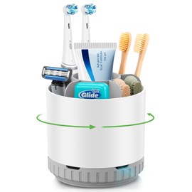 GFWARE Toothbrush Holders for Bathrooms - White Rotating Kids Electric Toothbrush and Toothpaste Holder, Detachable 6 Slots Tooth Brush Organizer Bathroom Countertop Storage