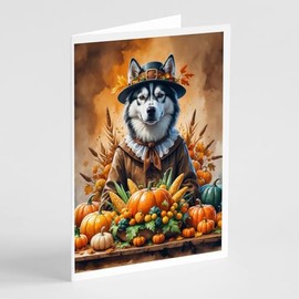 Caroline's Treasures Siberian Husky Thanksgiving Greeting Cards Pack of 8 Blank Cards with Envelopes Whimsical A7 Size 5x7