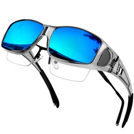 KANASTAL Over Glasses Polarized Sunglasses for Men Women UV400 Protection Fit Over Sun Glasses Fashion Wrap Around Trendy Shades Clear Grey Mirrored Blue