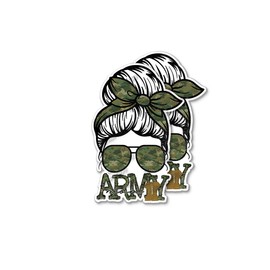 #Momlife-Military-Messy Bun Proud US Army Mom Vinyl Bumper Sticker - Two 5" Waterproof Vinyl Car Bumper Sticker, Car Windows Wall Laptop Notebook Sticker, Veteran