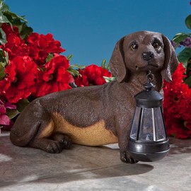 Bits and Pieces - Dog Solar Lantern Statue - Solar Powered Garden Lantern - Resin Dog Sculpture with LED Light - Outdoor Lighting and Décor (Dachshund)