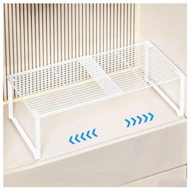 HGZBS Extendable Metal Wire Shelf Organizer - Adjustable 15-24.4in Length, Stackable Storage Rack for Kitchen/Pantry/Bathroom/Shoe Cabinet/Tool Closet (1, White)