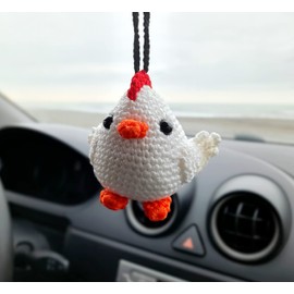 Crochet Chicken Handmade Cute Rearview Mirror Charm, for Chicken Lovers, Car Decor Aesthetic Pendant Car Interior Ornament New Driver