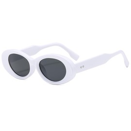 Long Keeper Retro Oval Sunglasses Womens Men Small Sunglasses 90s Retro Shades Oval UV400 Protection (White Grey)