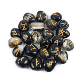 Arts Of India Black Onyx Rune Stones Set | Crystal Viking Alphabet Elder futhark Wicca Norse Divination Gemstones (Black Onyx)