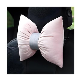 FALVFUN Bow Car Headrest Pillow, Comfortable Cute Vehicle Seat Neck Driving Support Cushion with Adjustable Buckle, Butterfly Knot Auto Neck Relief Pillow, Universal for SUV Truck Sedan (Pink)
