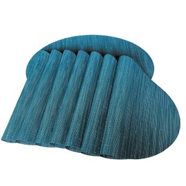 Placemats,Red-A Imitation Bamboo Oval Woven Vinyl Heat Resistant Placemats Washable Table Mats for Kitchen Table Set of 8,Blue