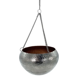 DARO DEKO Metal Hanging Basket Silver with Hammered Structure Diameter 18 cm x 13 cm Hanging Pot