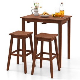 COSTWAY 3-Piece Bar Table Set, Wooden Bistro Set w/Pub Table and 2 Saddle Stools, Bar Chairs Under Counter Height Table, Space-Saving Dining Set for Breakfast Nook, Living Room, Small Space