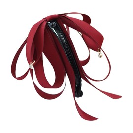 NAKANOYA Banana Clip, Plastic, Resin Ribbon, Rhinestones, Hair Clip, Twin Comb, Double Comb, Vertical, Curve, Glossy, Glossy, Glossy, Large, Large, Lightweight, Adult, Cute, Feminine, AMBV6 (04: RD)