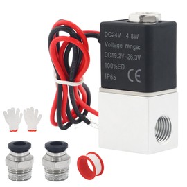 GCESSOIRY 1/4" NPT 2 Way 2 Position Normally Closed DC 12V Electric Solenoid Air Valve, Includes of 2 Fittings, 1 Tape, 1 Pair of Gloves