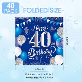 40 PCS Birthday Napkins,40th Birthday Napkins for Boys and Girls Disposable丨Cheers to 40 Years,Happy 40th Theme Party Decorations Supplies(Blue and Silver)