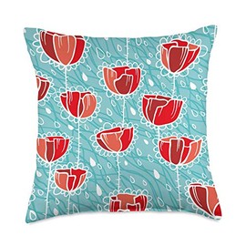 Pioneer Country Farm For Woman Turquoise Red Flowers Throw Pillow, 18x18, Multicolor