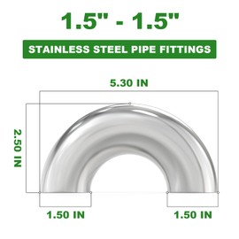 TAISHER 2PCS 304 Stainless Steel 1.5" 180 Degree Mandrel Bend Elbow - Thickness 16GA/.065”Wall, for Stair Handrail.