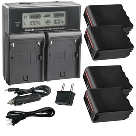 Kastar 4-Pack NP-F990EXP Battery and CH04 Dual Fast Charger Compatible with Sony L Series NP-F750 NP-F770 NP-F780Exp NP-F930 NP-F950 NP-F960 NP-F970 NP-F970Pro NP-F980 NP-F990 NP-F990Exp Battery