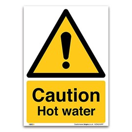 Caution Hot water Sign - A5 1mm Rigid Plastic Sign - Warning Construction Security