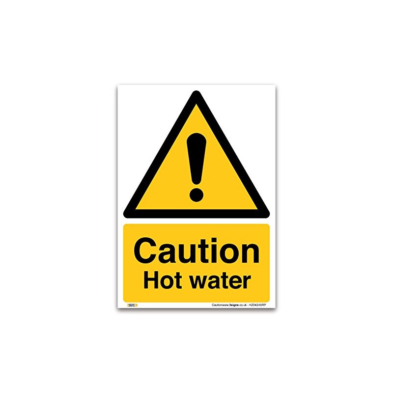 Caution Hot water Sign - A5 1mm Rigid Plastic Sign