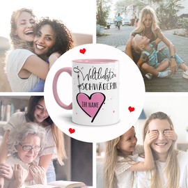 Keramik Tasse - Weltliebste Schwägerin - zum selbst gestalten mit Name - Geschenk für die beste Schwägerin - Innen & Henkel Rosa, 300 ml