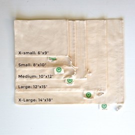Reusable Cloth Produce Bags - Organic Cotton Cloth Vegetable Bags - Reusable Bulk Bags - Cloth Grocery Produce Bags - Flour Sack - Cotton Muslin Vegetable Storage Bags (2 XL, 2 L, 2 M, 2 S)