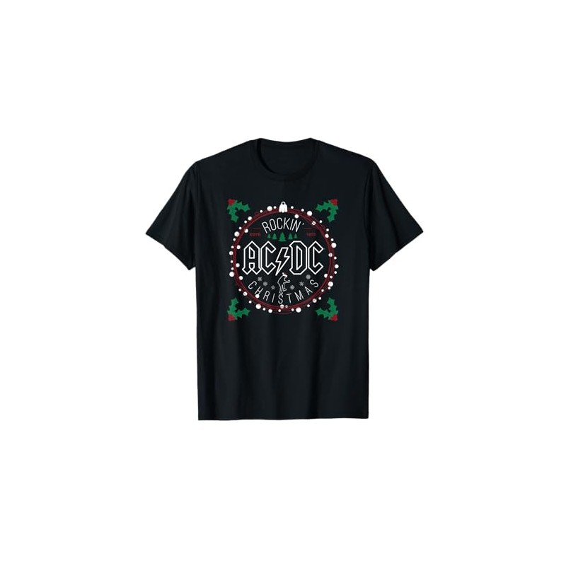 AC/DC Rockin' Christmas Rock n Roll Music Merch T-Shirt, black