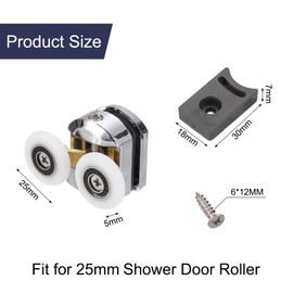uxcell 4 Pcs Shower Door Rollers, 25mm Dia Copper Bathroom Glass Door Top Twin Rollers Runners for 4-5mm Glass Door, Kitchen Sliding Door Pulleys Wheels Replacement with Screw, Silver