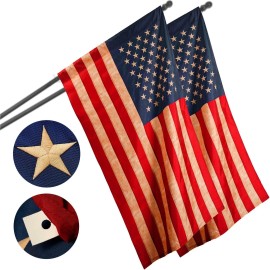 UD_G128 2 Pack: American USA Tea-Stained Flag  2x3 Ft  ToughWeave Pro Series Pole Sleeve Embroidered 420D Polyester  Embroidered
