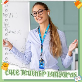 4 Pack Back to School Teacher Lanyards for ID Badges and Keys, Crayon Composition Notebook Style Retractable Badge Reel with Carabiner Clip, Cute ID Card Holders for Back to School Gifts