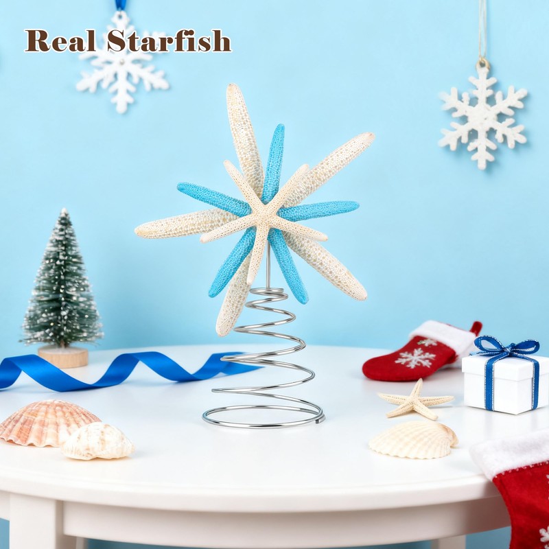 Blue Natural Starfish Tree Topper – Nautical Coastal Blue for