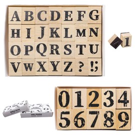 Sixfolo 38 Stück Buchstaben und Zahlen Stempel Set Nummer 0 bis 9 Holz Gummistempel Stempel Alphabet Große Vintage Hölzerne stempel mit Stempelkissen für DIY Handwerk,Karten,Scrapbooking